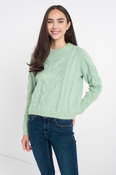 Vero Moda, Pulover cu decolteu la baza gatului si model torsade Wine, Verde menta Vero Moda, Pulover cu decolteu la baza gatului si model torsade Wine, Verde menta