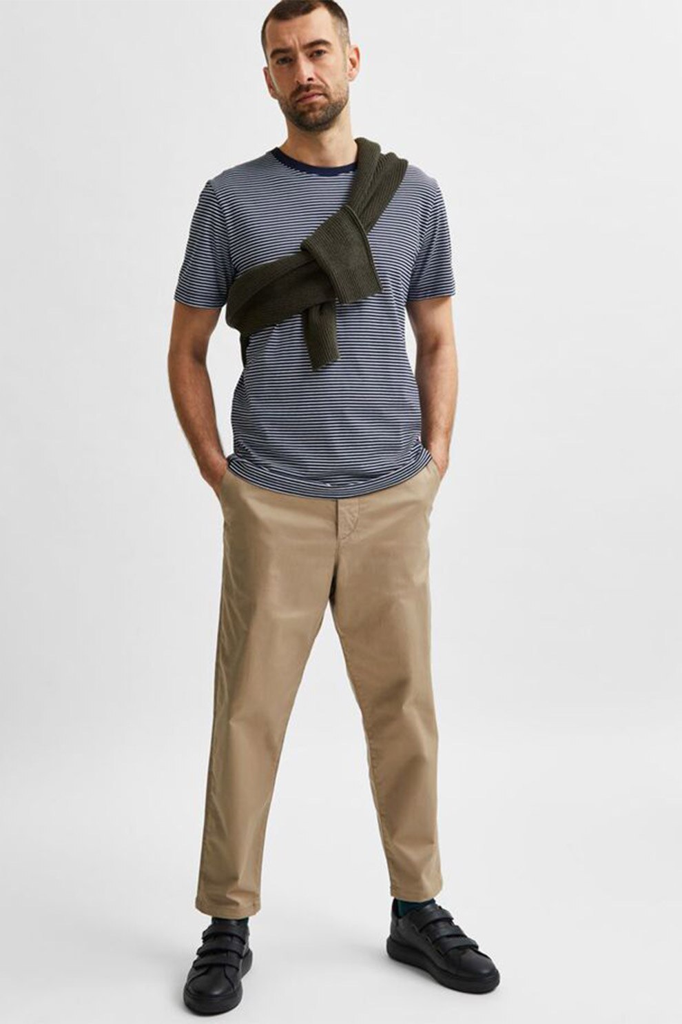 Selected Homme, Pantaloni chino din amestec de bumbac organic, Maro camel