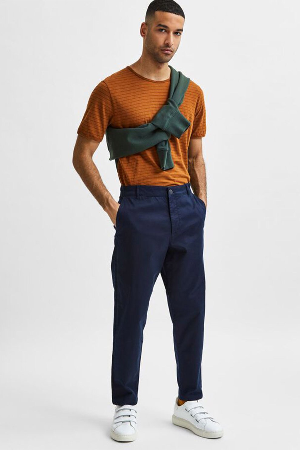 Selected Homme, Pantaloni chino din amestec de bumbac organic, Bleumarin