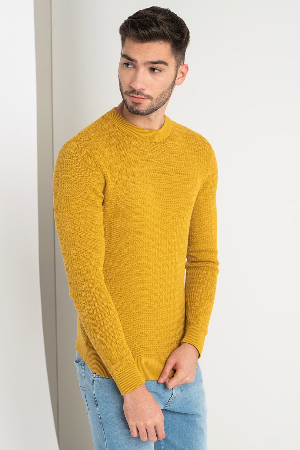 Jack&Jones, Pulover cu decolteu la baza gatului Brandon, Ocru