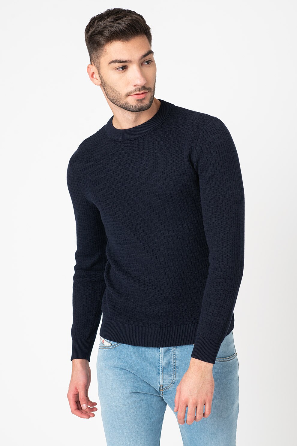 Jack&Jones, Pulover cu decolteu la baza gatului Brandon, Bleumarin