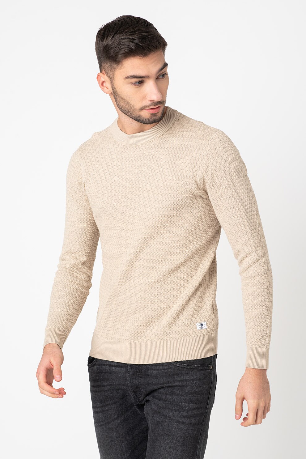 Jack&Jones, Pulover cu decolteu la baza gatului Brandon, Bej