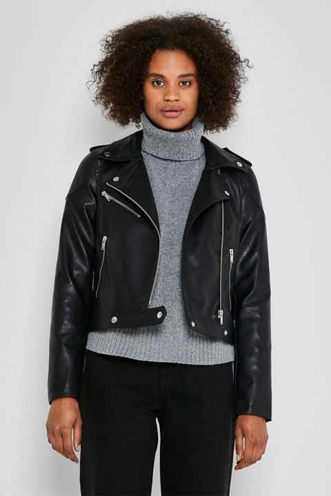 Noisy May, Jacheta biker slim fit din piele ecologica, Negru, XS