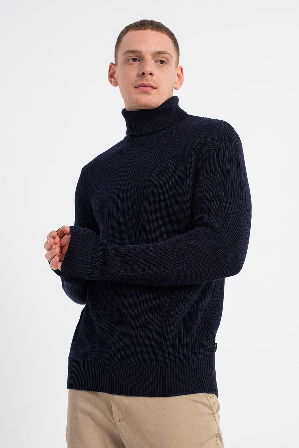 Jack&Jones, Pulover cu guler inalt si striatii Lawell, Bleumarin