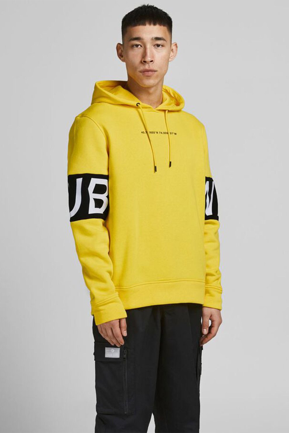 Jack&Jones, Hanorac cu snur si detalii contrastante, Galben/Negru/Alb
