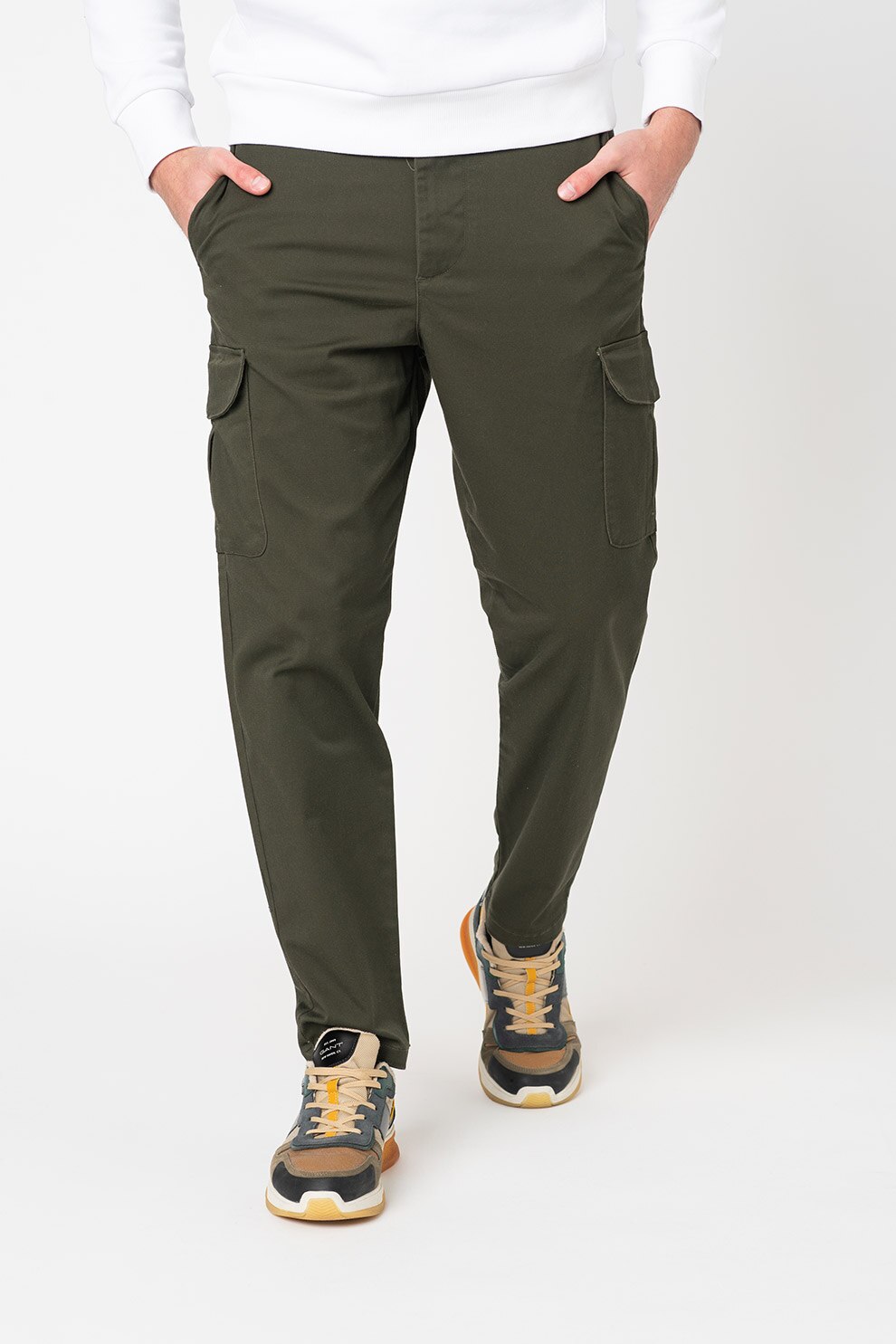 Selected Homme, Pantaloni cargo cu talie medie Gainford, Verde forest