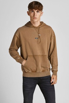 Jack&Jones, Hanorac lejer de bumbac cu buzunar kangaroo Brad, Maro camel Jack&Jones, Hanorac lejer de bumbac cu buzunar kangaroo Brad, Maro camel