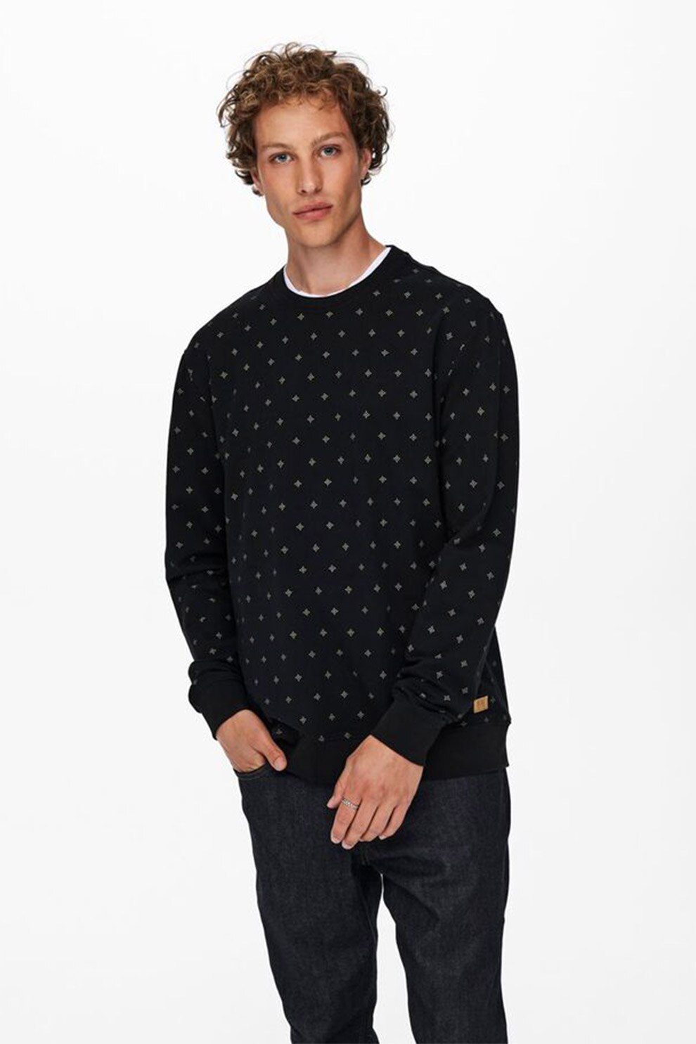 Only & sons, Bluza sport din amestec de bumbac cu imprimeu grafic, Negru/Alb prafuit