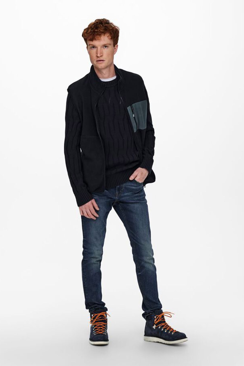 Only & sons, Blugi regular fit cu aspect decolorat, Bleumarin