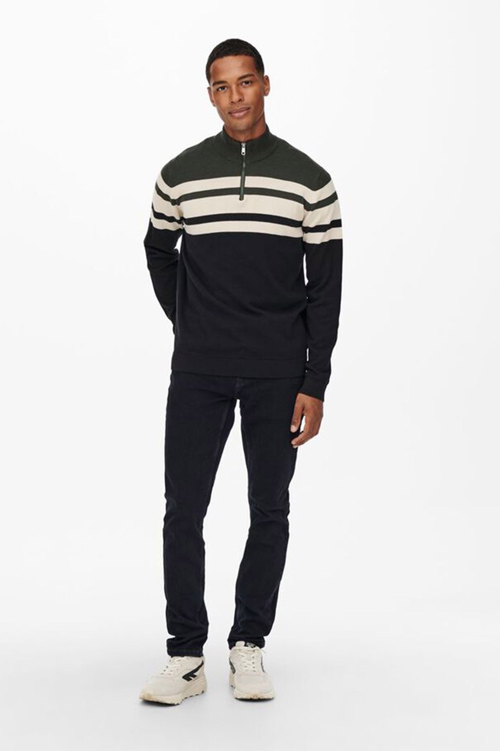 Only & sons, Blugi slim fit cu aplicatie logo, Bleumarin inchis