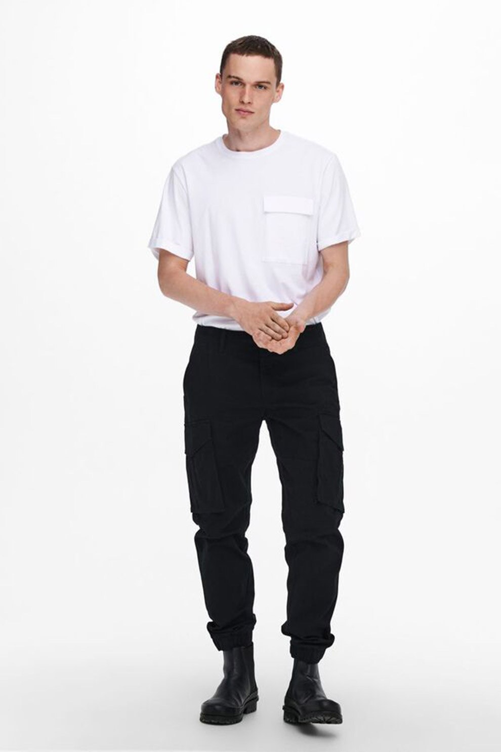 Only & Sons, Pantaloni cargo din amestec de bumbac, Negru