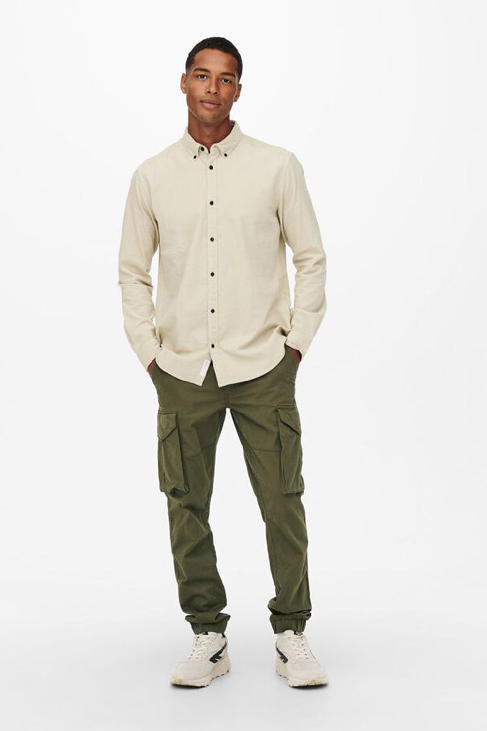 Only & Sons, Pantaloni cargo din amestec de bumbac, Verde marin