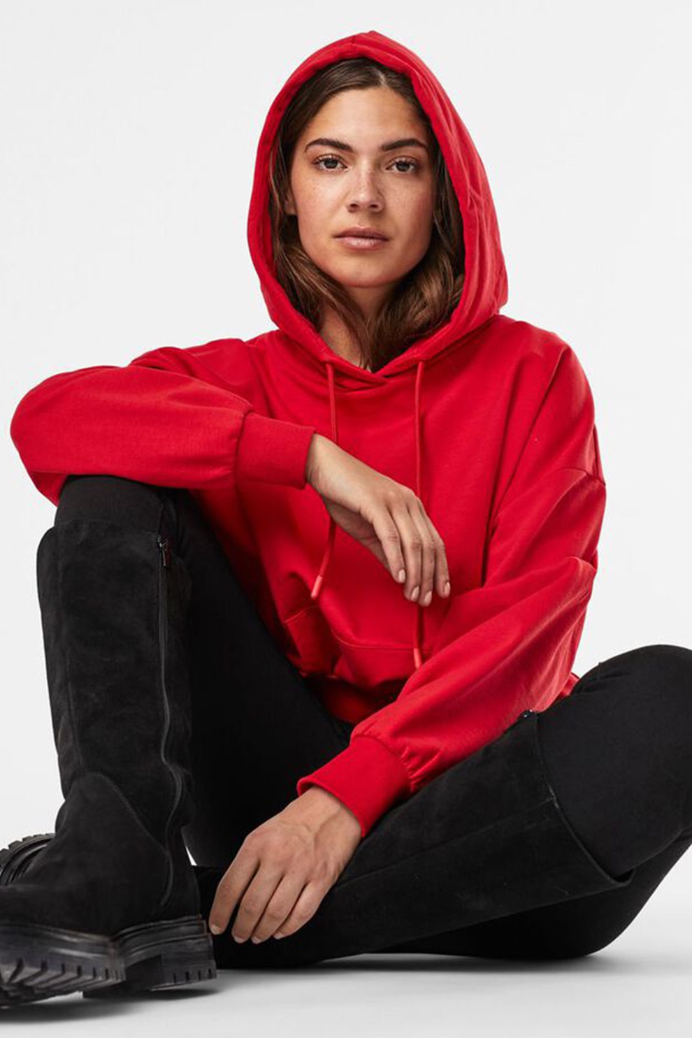 Vero Moda, Hanorac uni cu buzunare laterale, Rosu