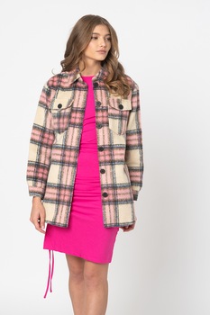 Only, Jacheta-camasa in carouri cu buzunare pe piept' Deena, Maro nisip/Roz pastel/Albastru prafuit Only, Jacheta-camasa in carouri cu buzunare pe piept' Deena, Maro nisip/Roz pastel/Albastru prafuit