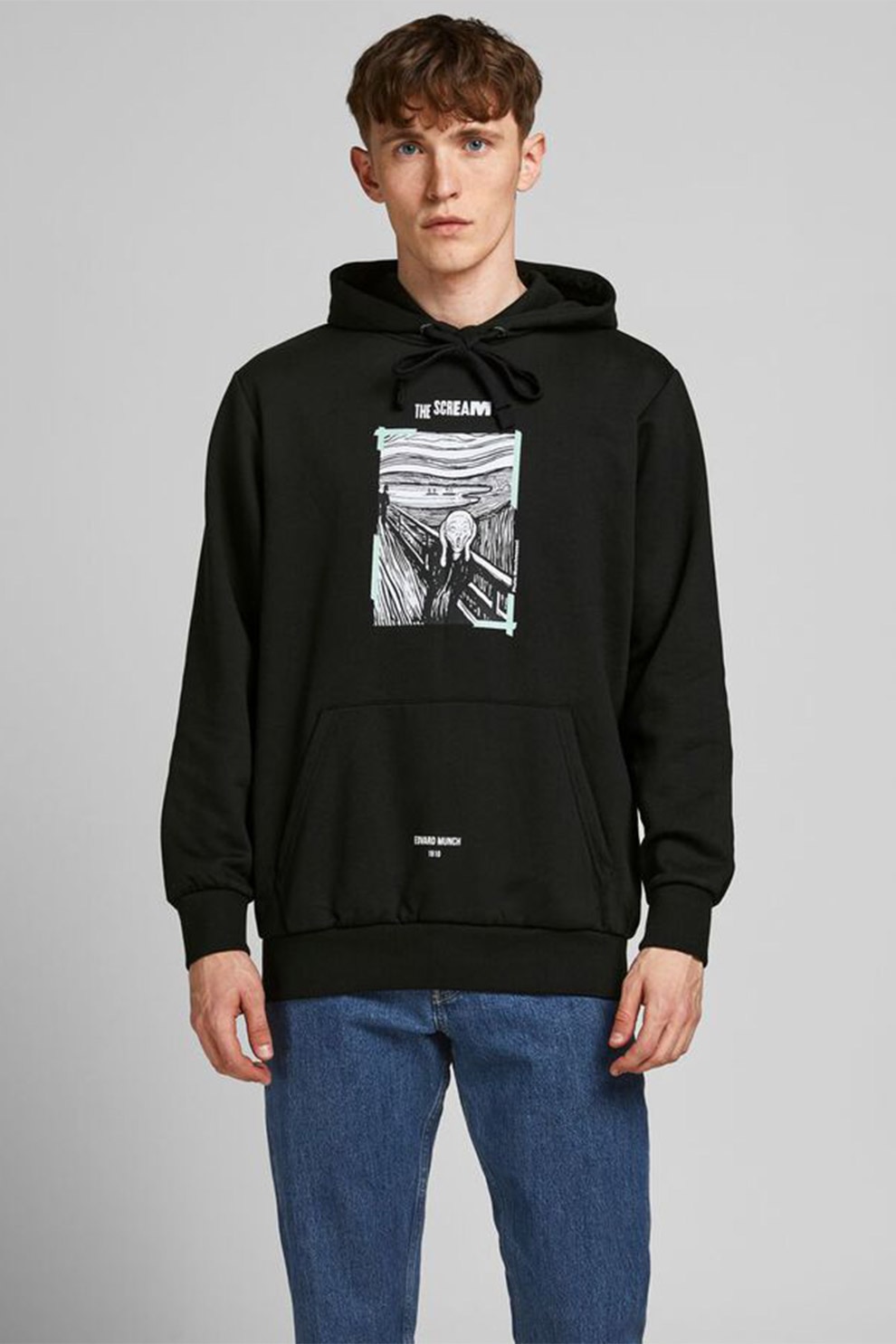 Jack&Jones, Hanorac cu buzunar kangaroo Scream, Negru/Alb