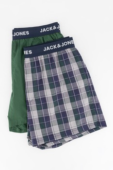 Jack&Jones, Set de boxeri cu banda cu imprimeu logo in talie James - 2 perechi, Verde/Gri/Albastru Jack&Jones, Set de boxeri cu banda cu imprimeu logo in talie James - 2 perechi, Verde/Gri/Albastru