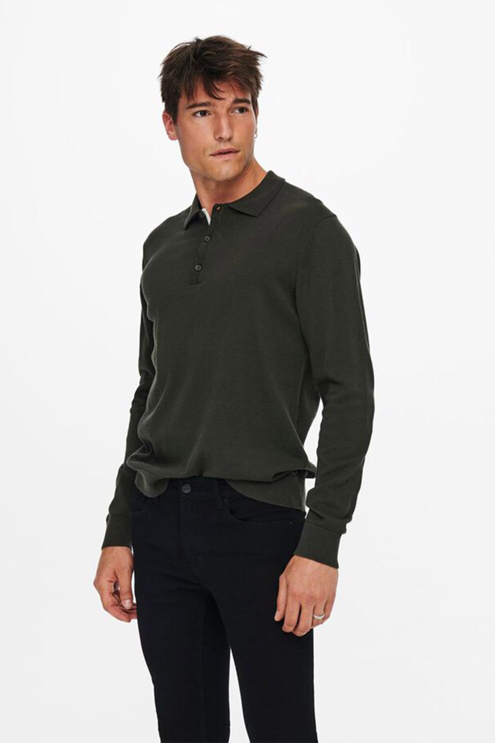 Only & Sons, Bluza polo de bumbac, Verde forest