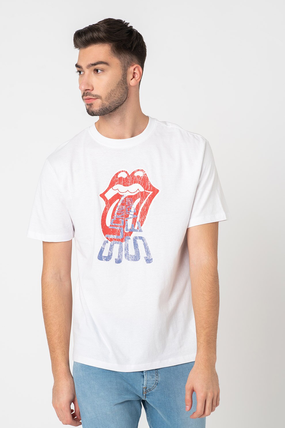 Only & Sons, Tricou relaxed fit Stones Life, Alb/Rosu
