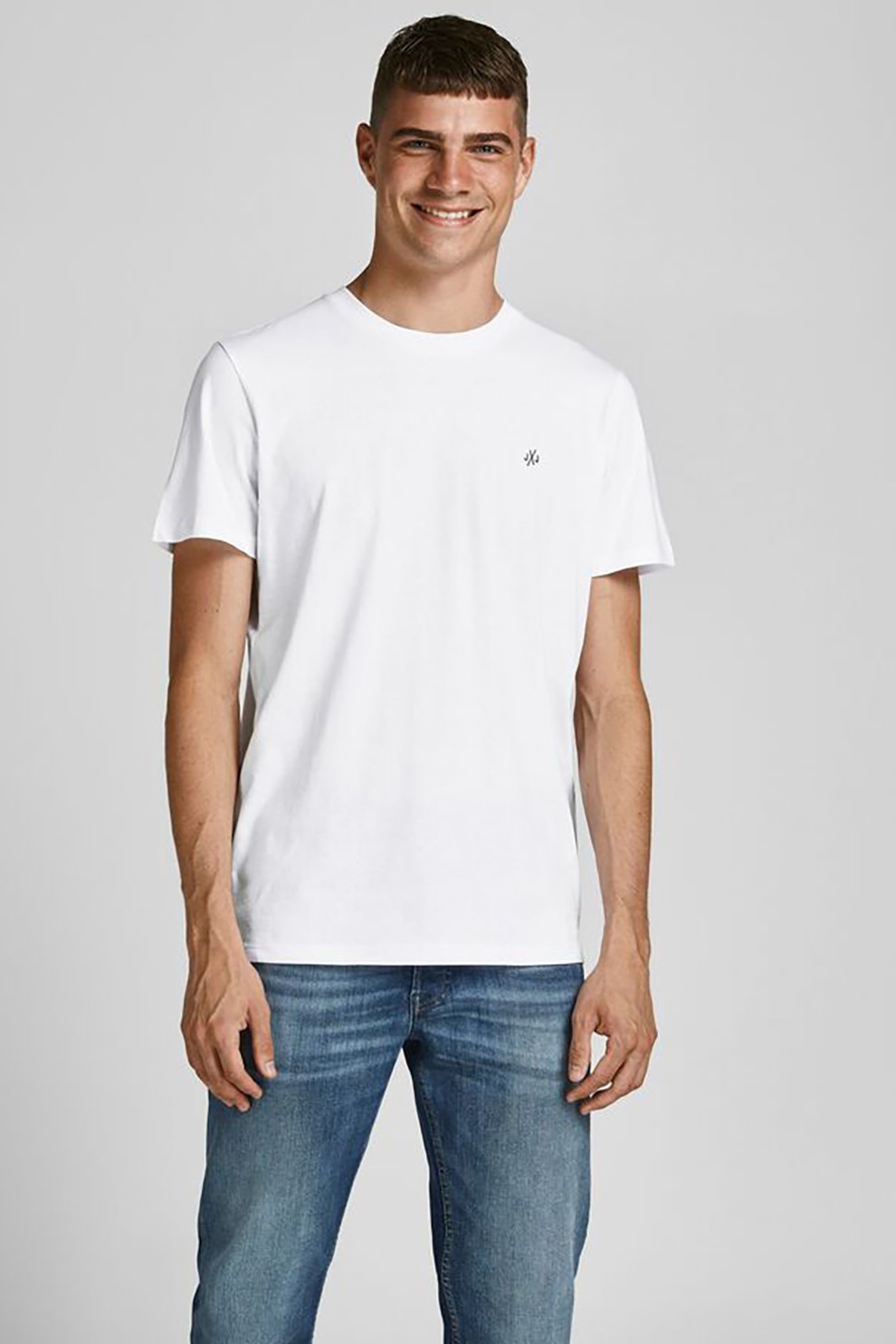 Jack&Jones, Tricou de bumbac cu decolteu la baza gatului, Alb optic