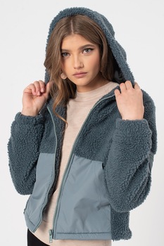 Noisy May, Jacheta din material teddy cu gluga si fermoar, Albastru prafuit, XS Noisy May, Jacheta din material teddy cu gluga si fermoar, Albastru prafuit, XS