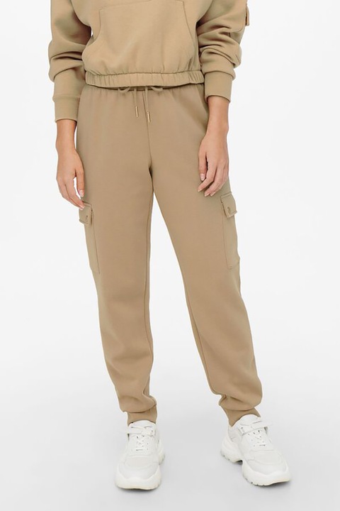 Only, Pantaloni sport cu snur in talie si buzunare aplicate, Maro cafeniu