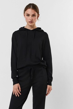 Vero Moda, Pulover tricotat fin cu gluga Edith, Negru Vero Moda, Pulover tricotat fin cu gluga Edith, Negru