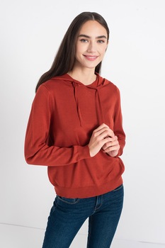 Vero Moda, Pulover tricotat fin cu gluga Edith, Rosu caramiziu Vero Moda, Pulover tricotat fin cu gluga Edith, Rosu caramiziu