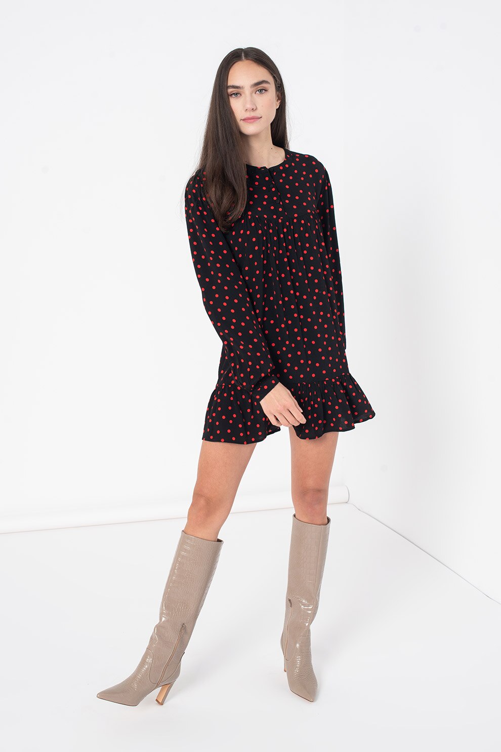 JdY, Rochie cu imprimeu cu buline Munte, Negru/Rosu