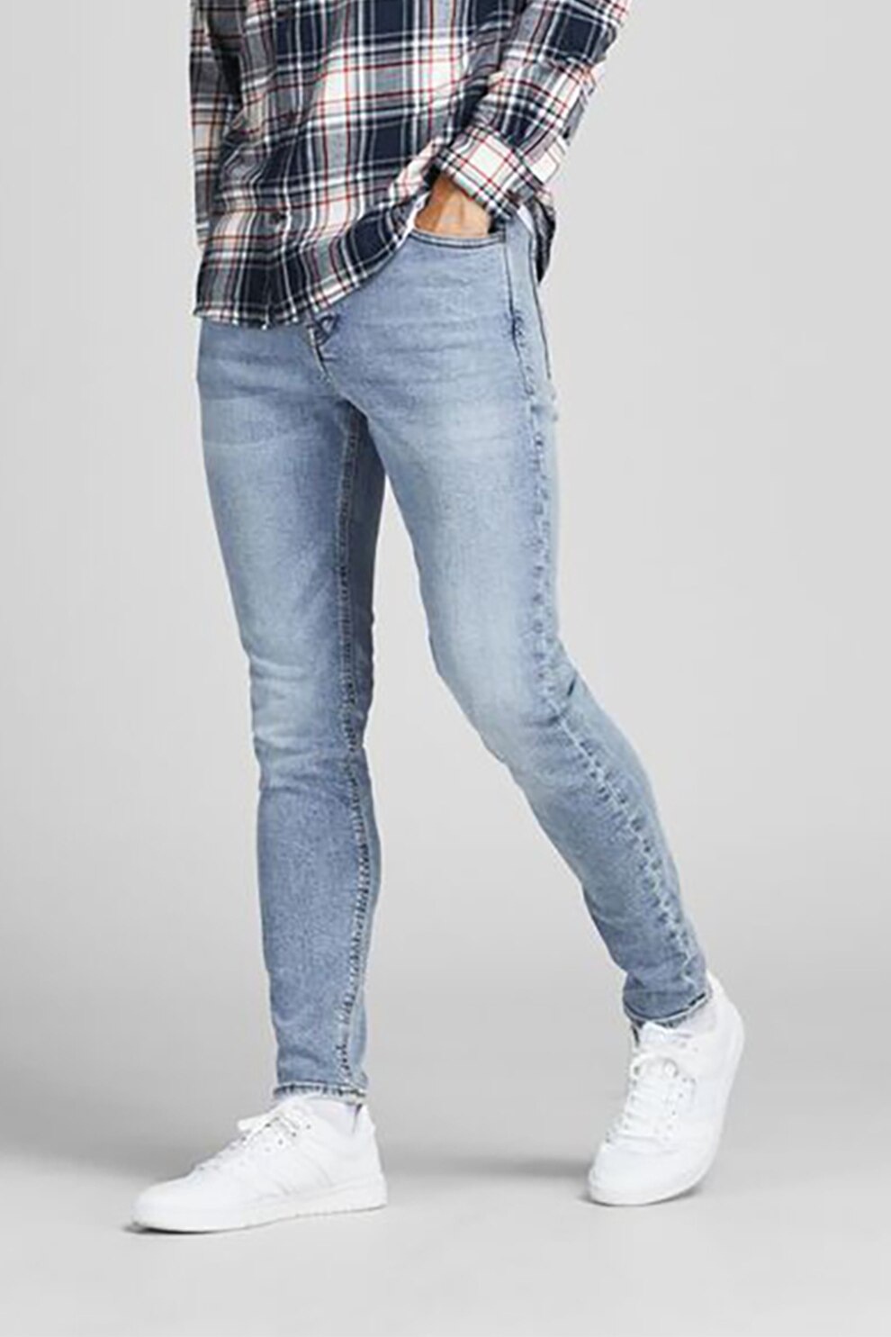 Jack&Jones, Blugi skinny cu aspect decolorat, Albastru deschis, W33-L32