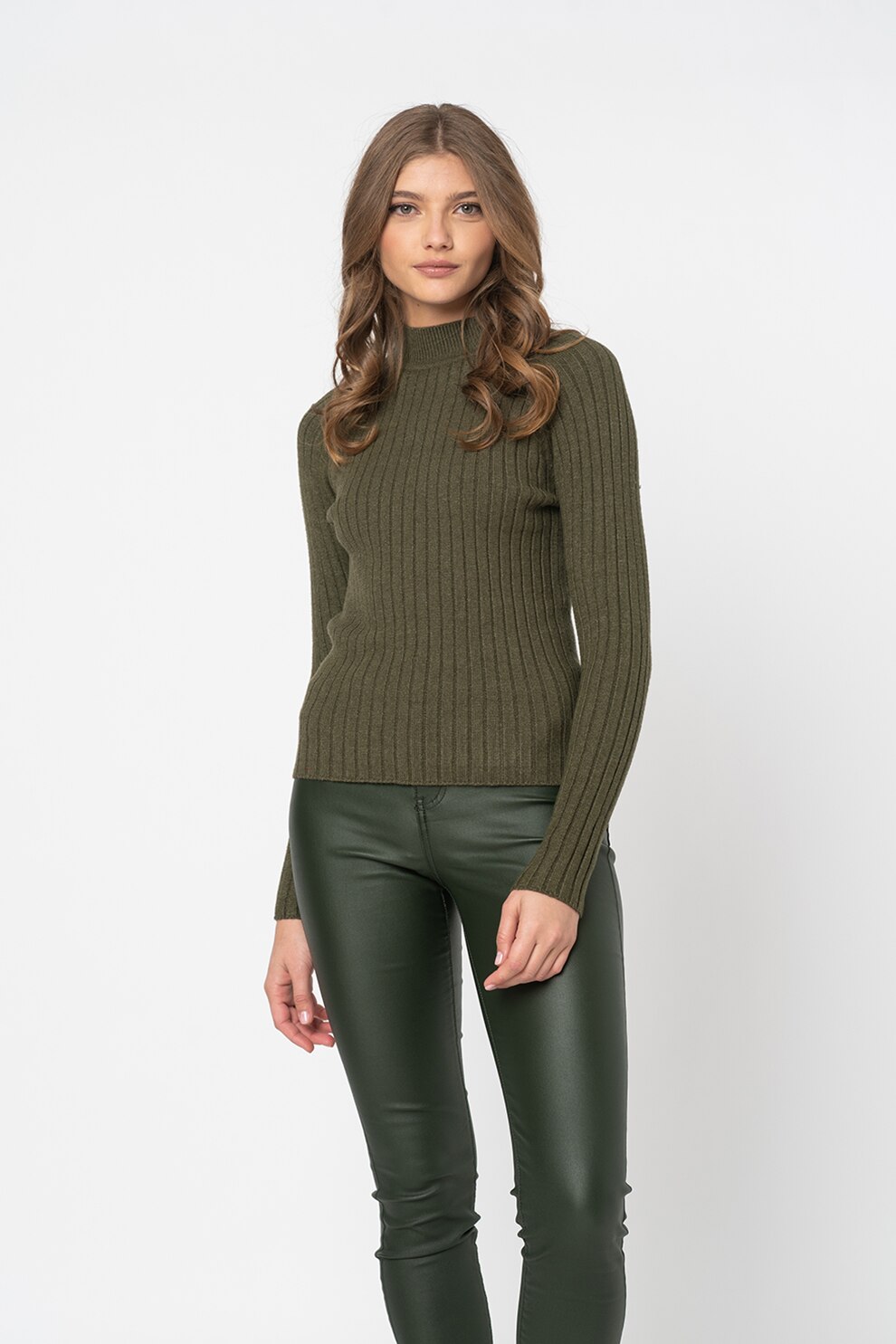 JdY, Pulover cu maneci raglan si aspect striat Magda, Verde militar