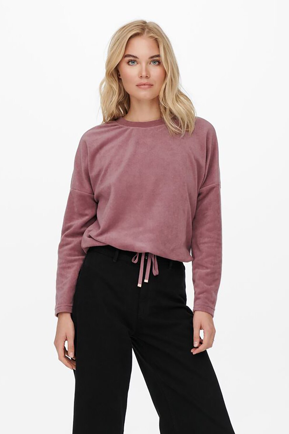 Only, Bluza sport de fleece cu maneci cazute Karo, Roz prafuit