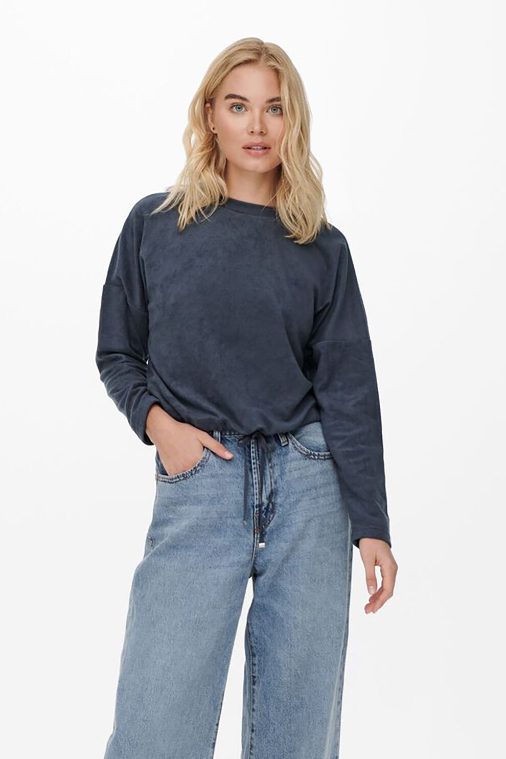 Only, Bluza sport de fleece cu maneci cazute Karo, Gri carbune