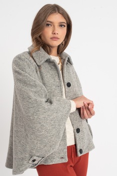 Vero Moda, Capa din amestec de lana cu nasturi Isla Holly, Gri deschis melange Vero Moda, Capa din amestec de lana cu nasturi Isla Holly, Gri deschis melange