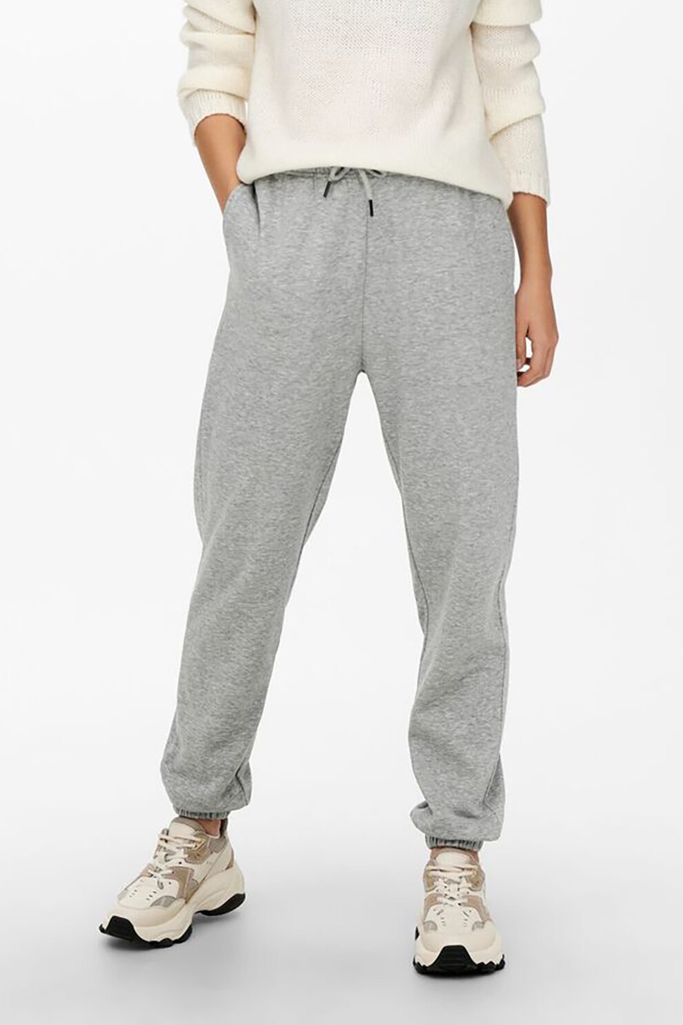 JdY, Pantaloni sport cu buzunare laterale, Gri deschis melange