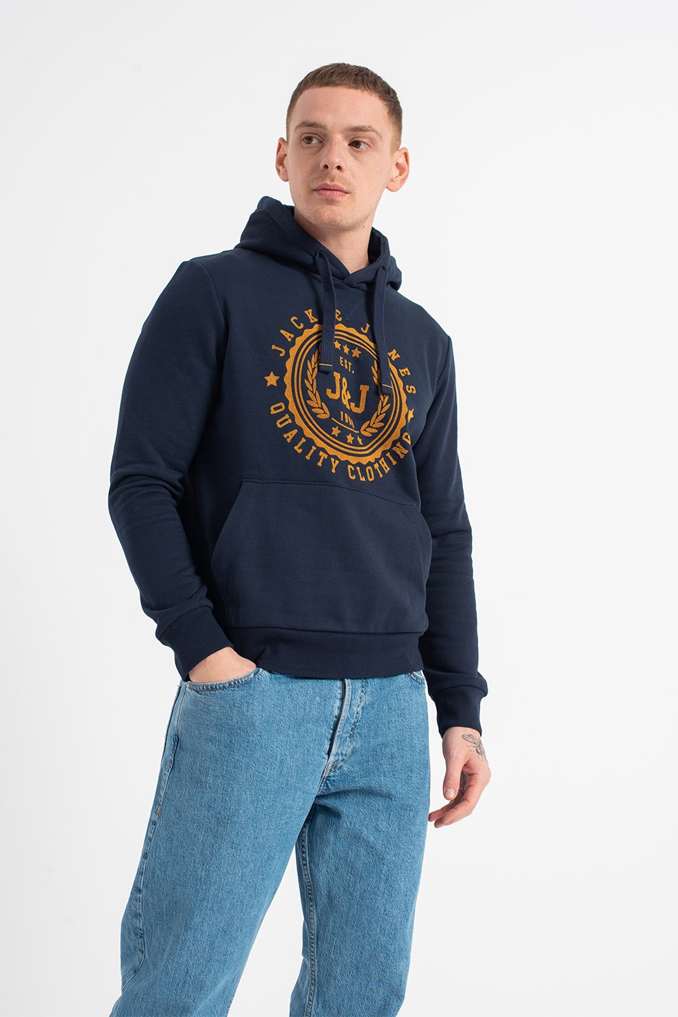 Jack&Jones, Hanorac cu imprimeu logo Locker, Bleumarin