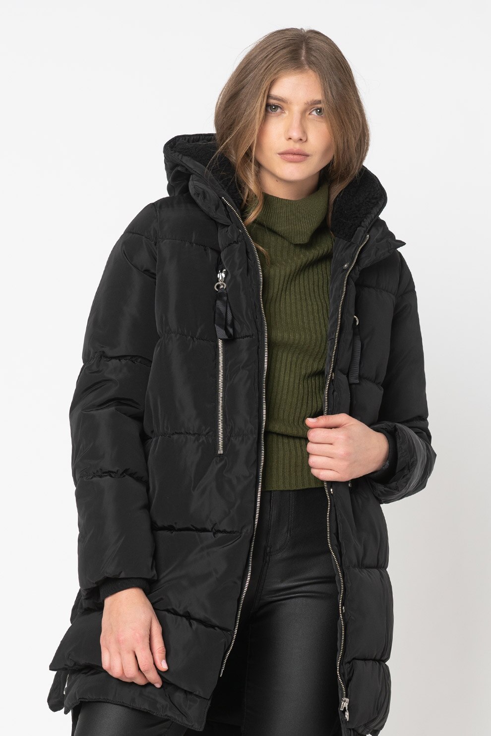 Only, Капитонирано дълго зимно яке Nora с качулка, Черен, M