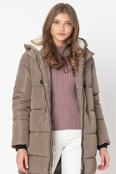 Only, Geaca lunga cu gluga, vatelina si aspect matlasat Nora, Maro taupe deschis Only, Geaca lunga cu gluga, vatelina si aspect matlasat Nora, Maro taupe deschis