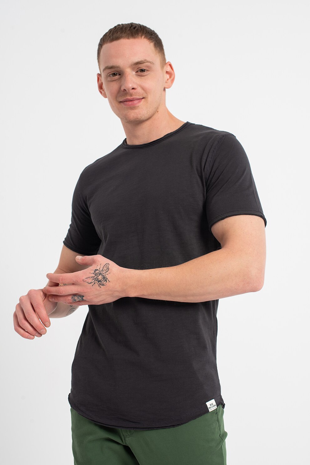 Only & Sons, Tricou de bumbac organic cu decolteu la baza gatului Benne, Gri inchis