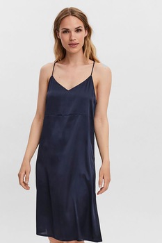Vero Moda, Camasa de noapte de satin cu bretele cu model incrucisat, Bleumarin inchis Vero Moda, Camasa de noapte de satin cu bretele cu model incrucisat, Bleumarin inchis