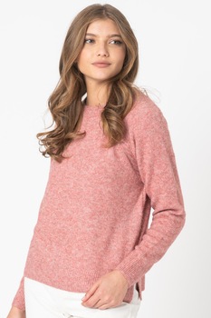 Only, Pulover cu decolteu la baza gatului si maneci raglan, Roz melange Only, Pulover cu decolteu la baza gatului si maneci raglan, Roz melange