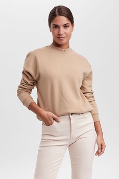 Vero Moda, Bluza sport relaxed fit din amestec de bumbac organic, Maro nisip Vero Moda, Bluza sport relaxed fit din amestec de bumbac organic, Maro nisip