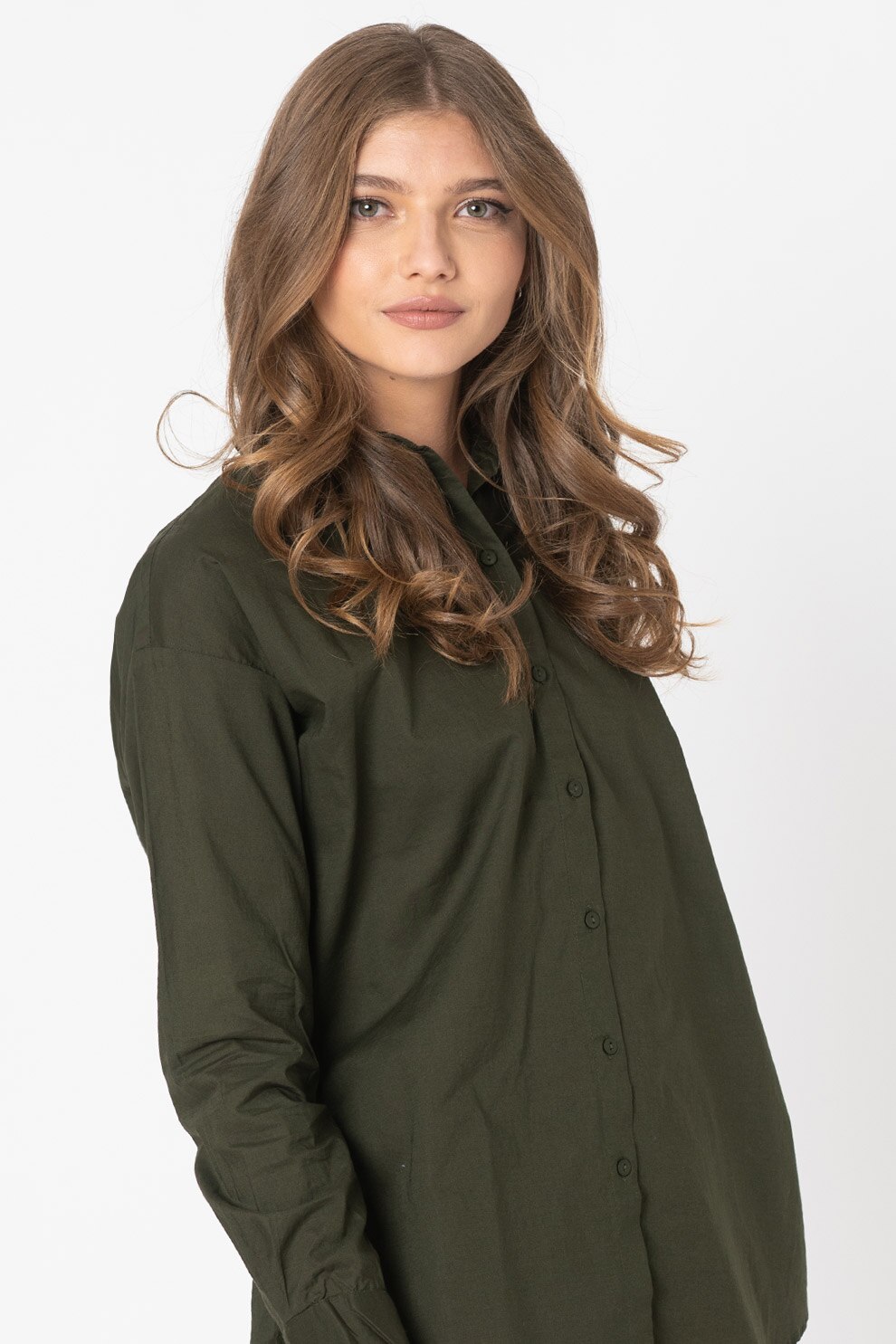 Vero Moda, Camasa de bumbac organic India, Verde militar