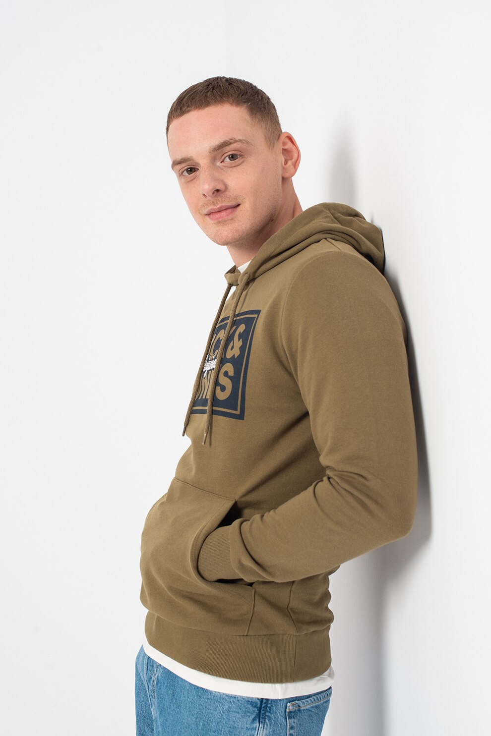 Jack&Jones, Hanorac cu imprimeu logo contrastant Tapes, Verde sparanghel