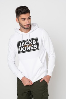 Jack&Jones, Hanorac cu imprimeu logo contrastant Tapes, Alb/Negru