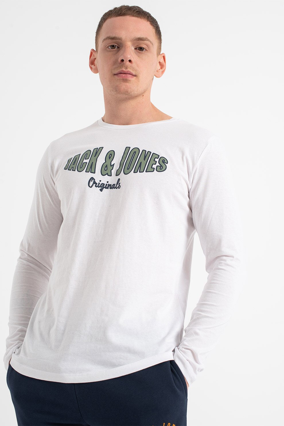 Jack&Jones, Bluza regular fit cu imprimeu logo Olive, Alb