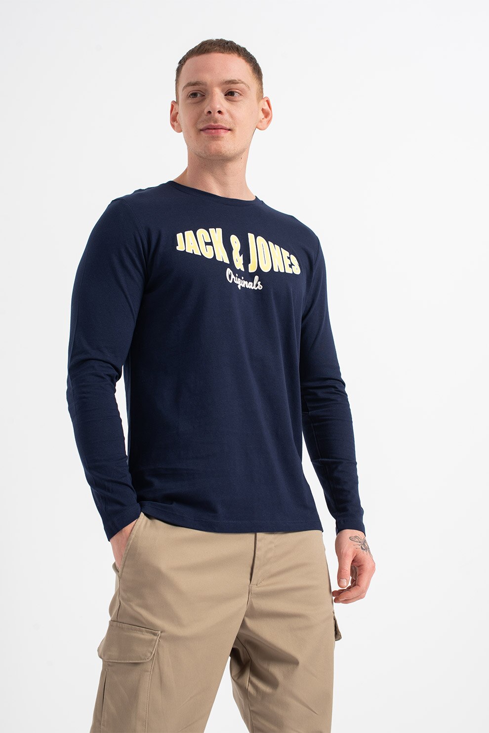 Jack&Jones, Bluza regular fit cu imprimeu logo Olive, Bleumarin