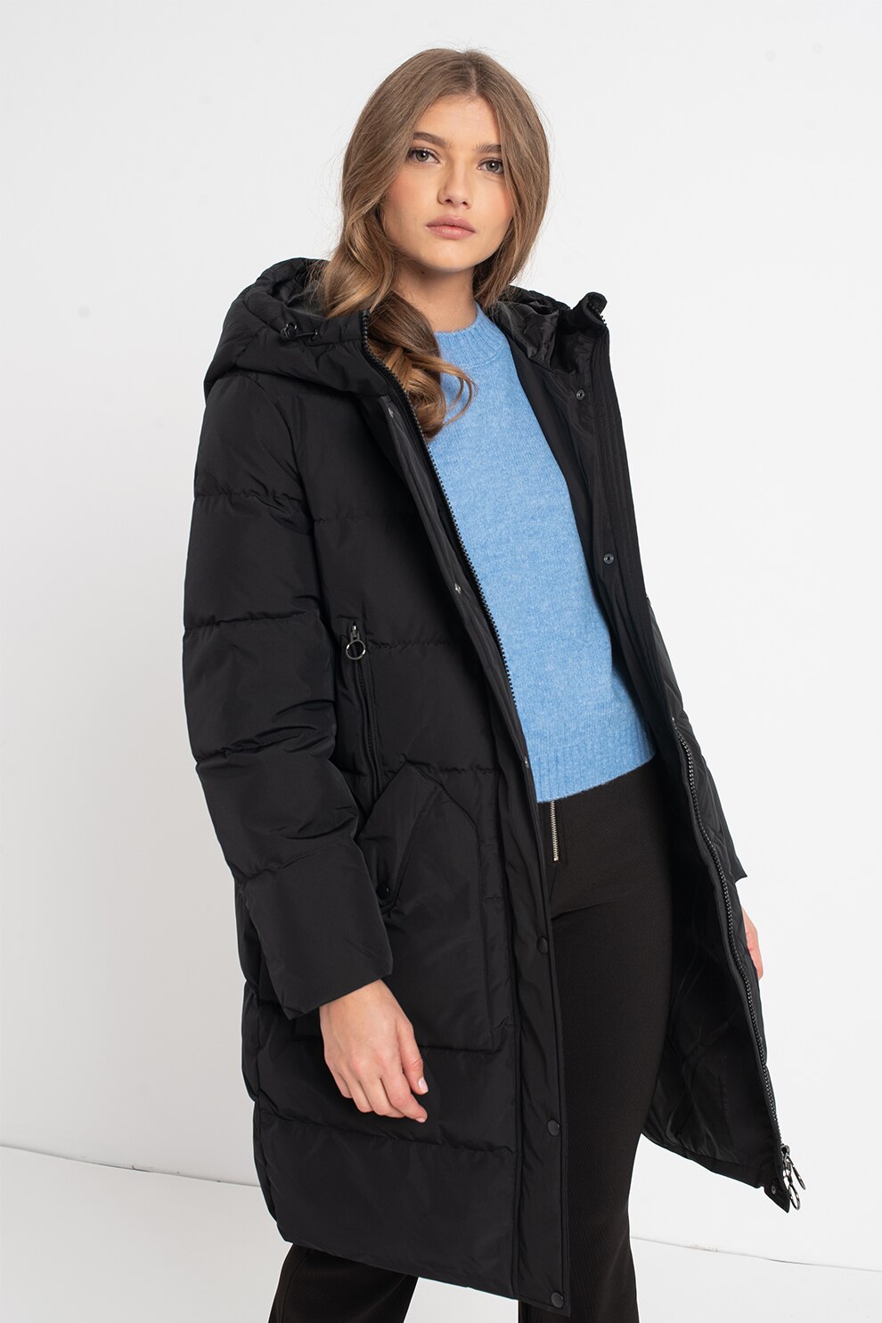 Vero Moda, Geaca lunga cu gluga Estella, Negru, M