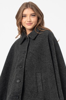 Vero Moda, Capa din amestec de lana cu nasturi Isla Holly, Gri inchis melange Vero Moda, Capa din amestec de lana cu nasturi Isla Holly, Gri inchis melange