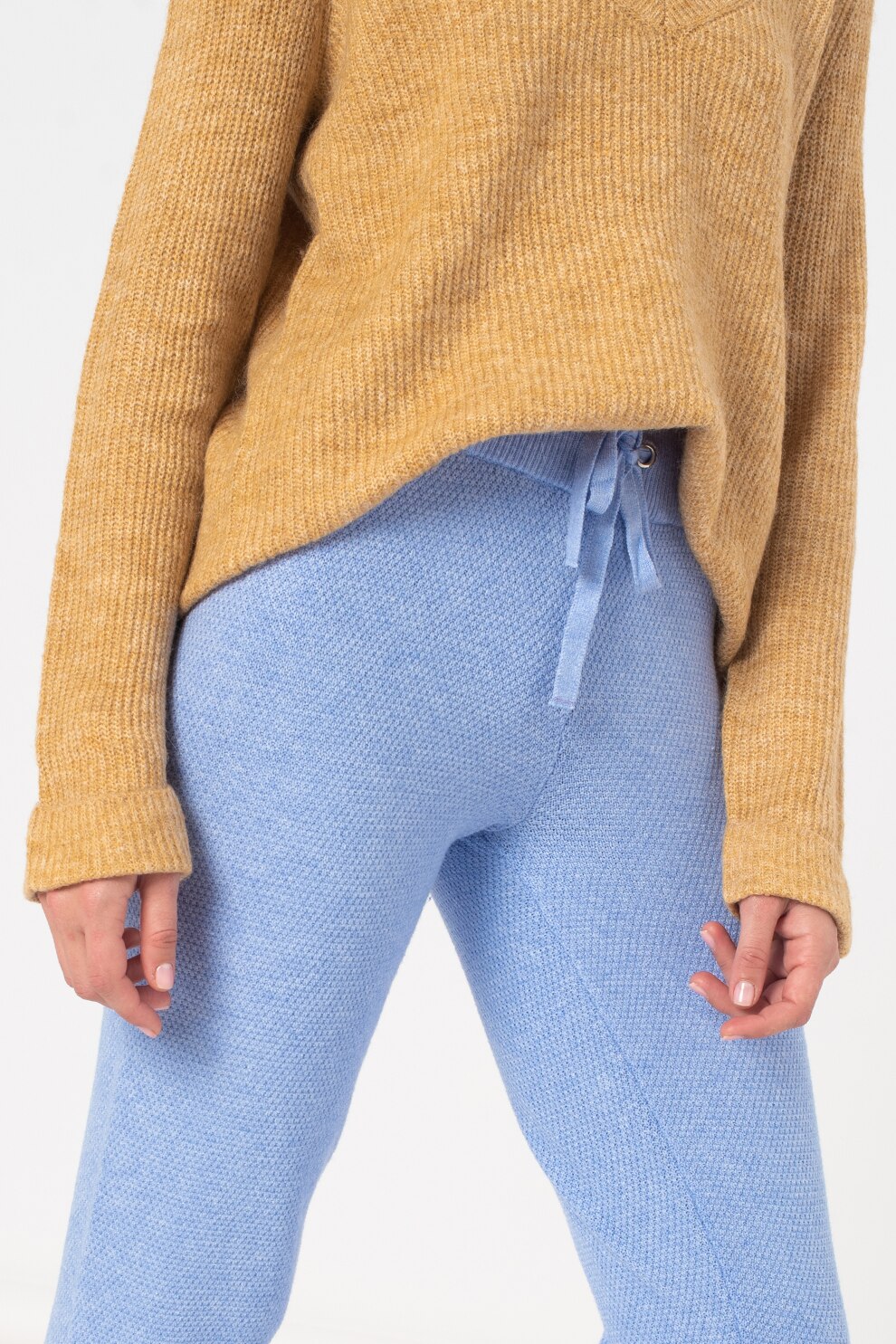 Vero Moda, Pantaloni texturati din tricot cu snur, Albastru azur