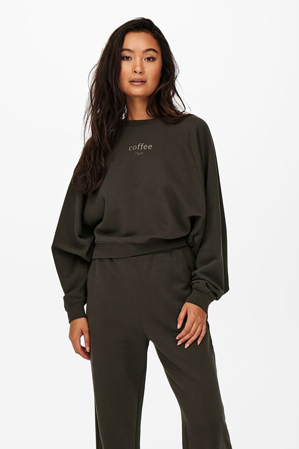 Only, Bluza sport lejera cu maneci raglan si decolteu la baza gatului Bella ', Gri inchis